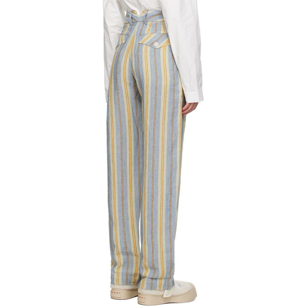 Nicholas Daley Linen Striped Trousers in Blue/Mustard, NWT, Size 34